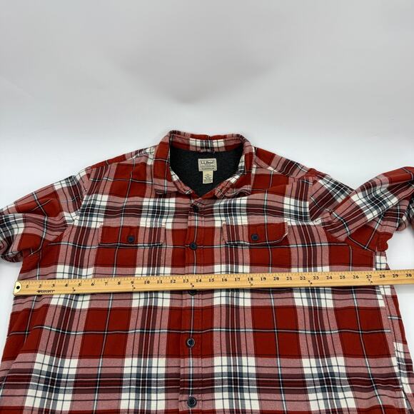 LL BEAN Mens Fleece Shacket Flannel Plaid Shirt Size XXL Button Long Sleeve Warm - Picture 8 of 10